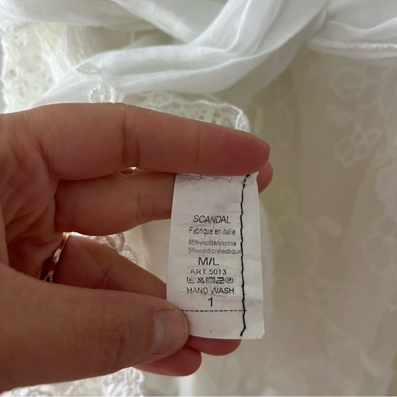 SCANDAL ITALY | NWT Long Sleeve Bohemian White Mini Dress | M/L - Picture 4 of 6